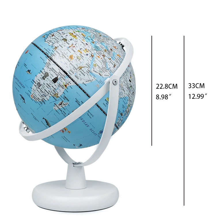 22.8cm (9") Illuminated Full-Swing Cartoon World Globe with Wooden Base & Aluminum Meridian detail view 1