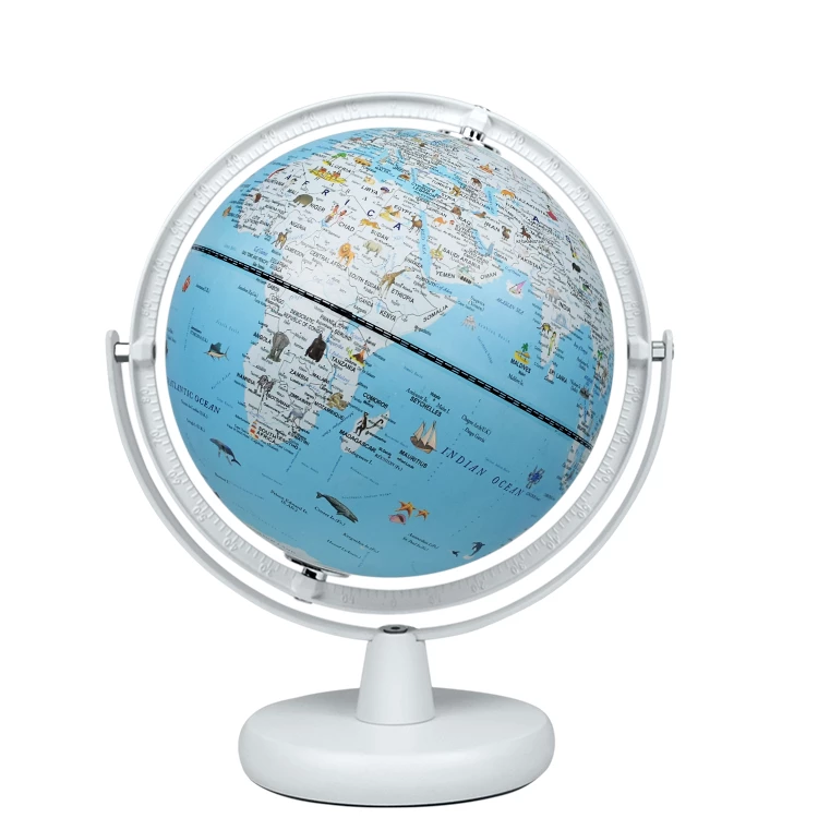 22.8cm (9") Illuminated Full-Swing Cartoon World Globe with Wooden Base & Aluminum Meridian detail view 2