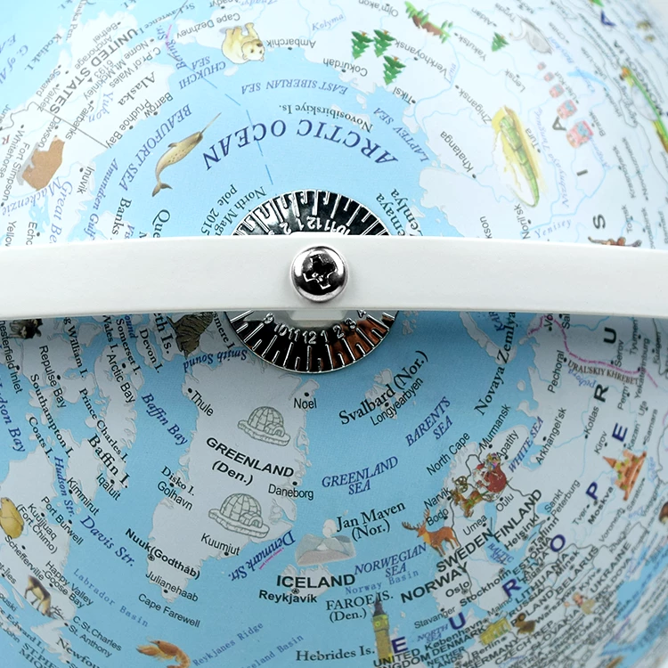 22.8cm (9") Illuminated Full-Swing Cartoon World Globe with Wooden Base & Aluminum Meridian detail view 3