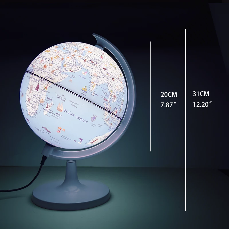 20cm (8") Gmini Illuminated World Globe – Blue Ocean Cartoon Style with Plastic Stand detail view 1