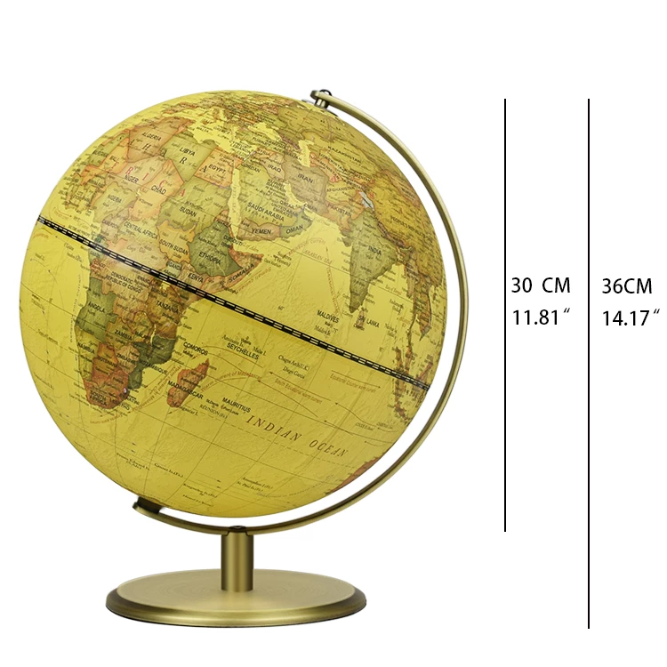 30cm (12") Antique Style World Globe with Metal Base & Meridian detail view 1
