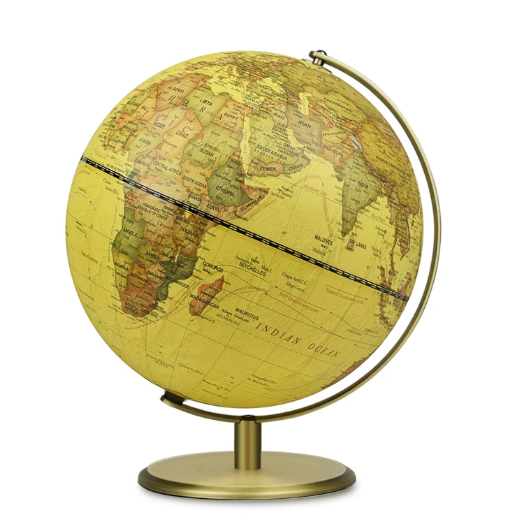 30cm (12") Antique Style World Globe with Metal Base & Meridian detail view 2