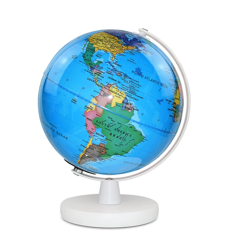 20cm (8") Political World Globe with Metal Meridian & White Wooden Base detail view 2