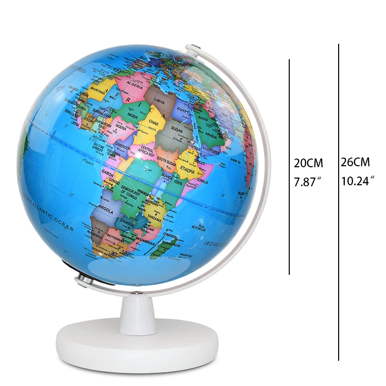 20cm (8") Political World Globe with Metal Meridian & White Wooden Base detail view 1
