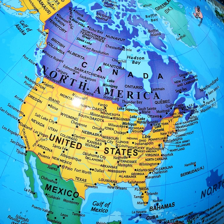 20cm (8") Political World Globe with Metal Meridian & White Wooden Base detail view 4