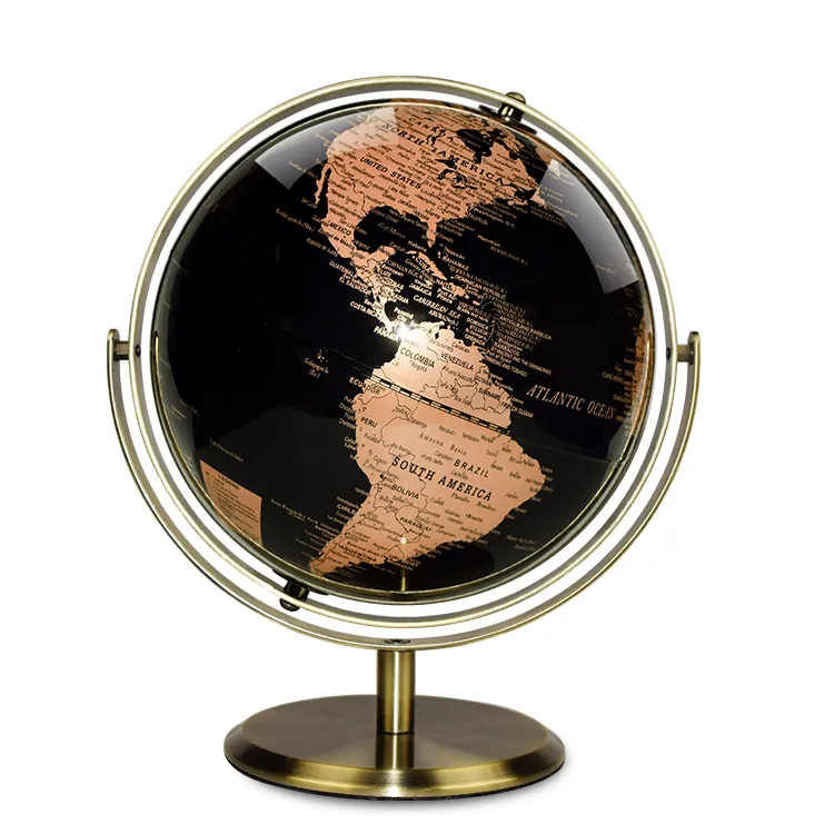 22.8cm (9") Artistic Golden Metallic World Globe with Metal Base & Meridian detail view 2