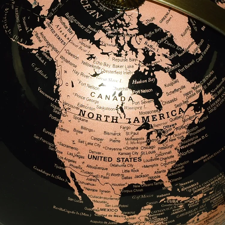 22.8cm (9") Artistic Golden Metallic World Globe with Metal Base & Meridian detail view 4