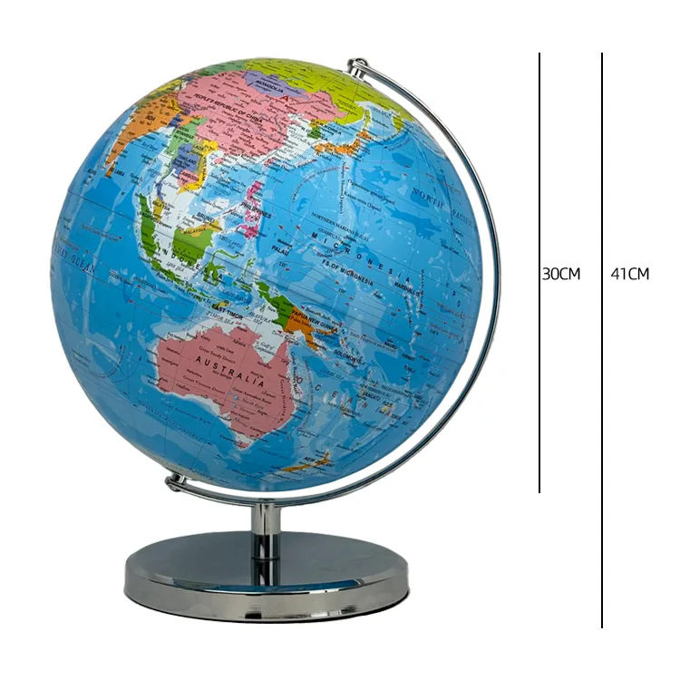 30cm (12") Political World Globe with Metal Base & Meridian detail view 1