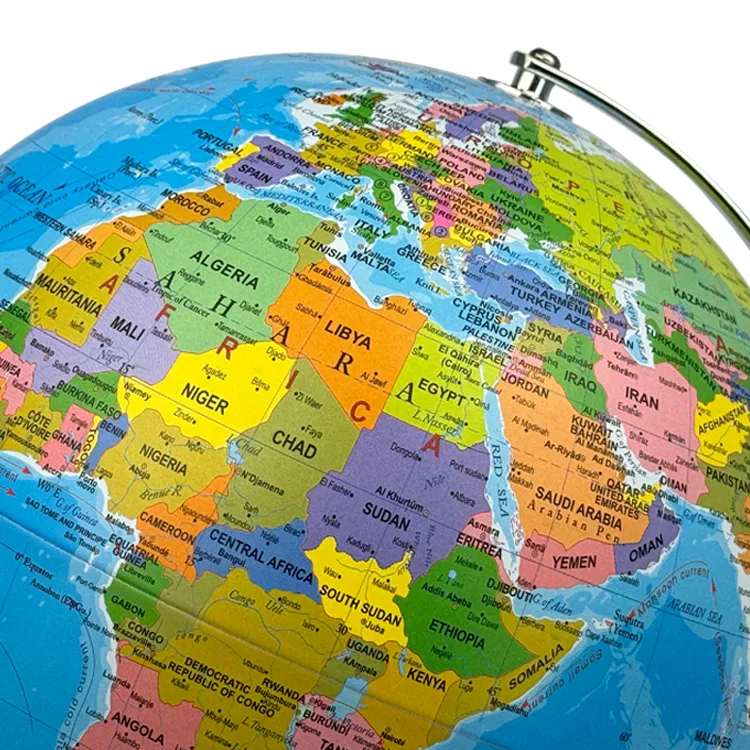 30cm (12") Political World Globe with Metal Base & Meridian detail view 2