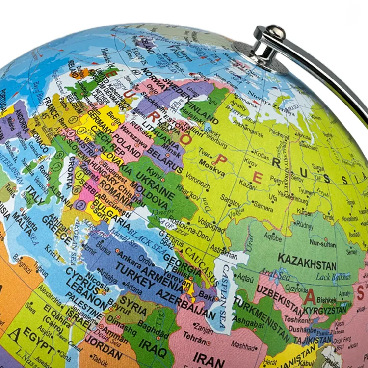 30cm (12") Political World Globe with Metal Base & Meridian detail view 3