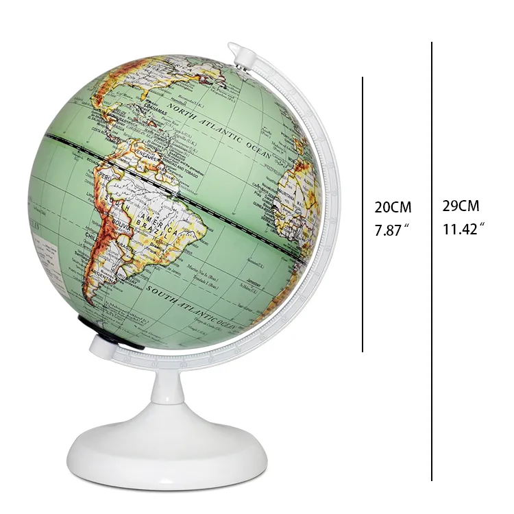 20cm (8") Physical World Globe with Numbered Aluminum Meridian & Metal Base detail view 1
