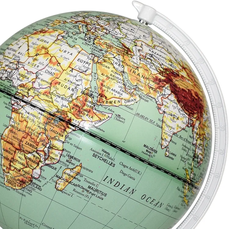 20cm (8") Physical World Globe with Numbered Aluminum Meridian & Metal Base detail view 3