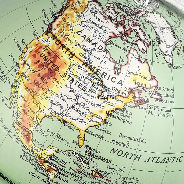 20cm (8") Physical World Globe with Numbered Aluminum Meridian & Metal Base detail view 4