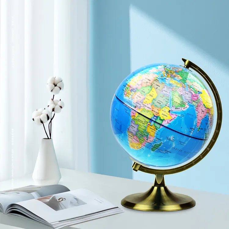 20cm (8") Political World Globe with Metal Meridian & Metal Base