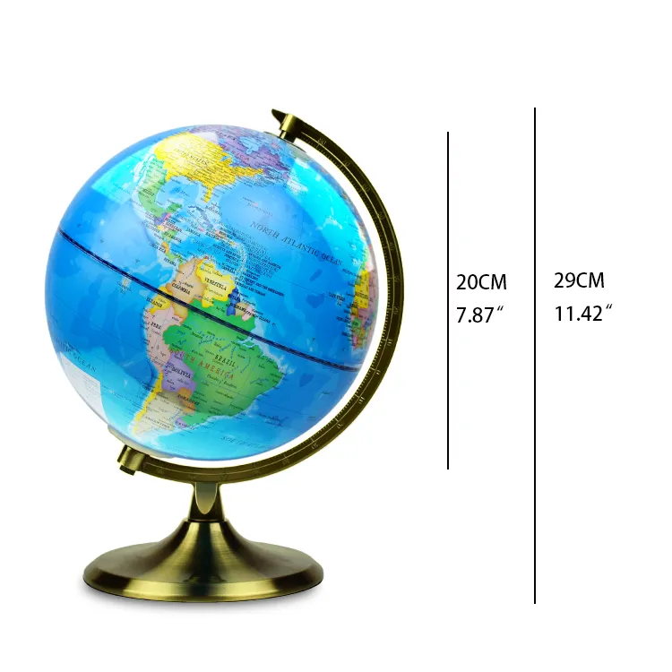 20cm (8") Political World Globe with Metal Meridian & Metal Base detail view 1