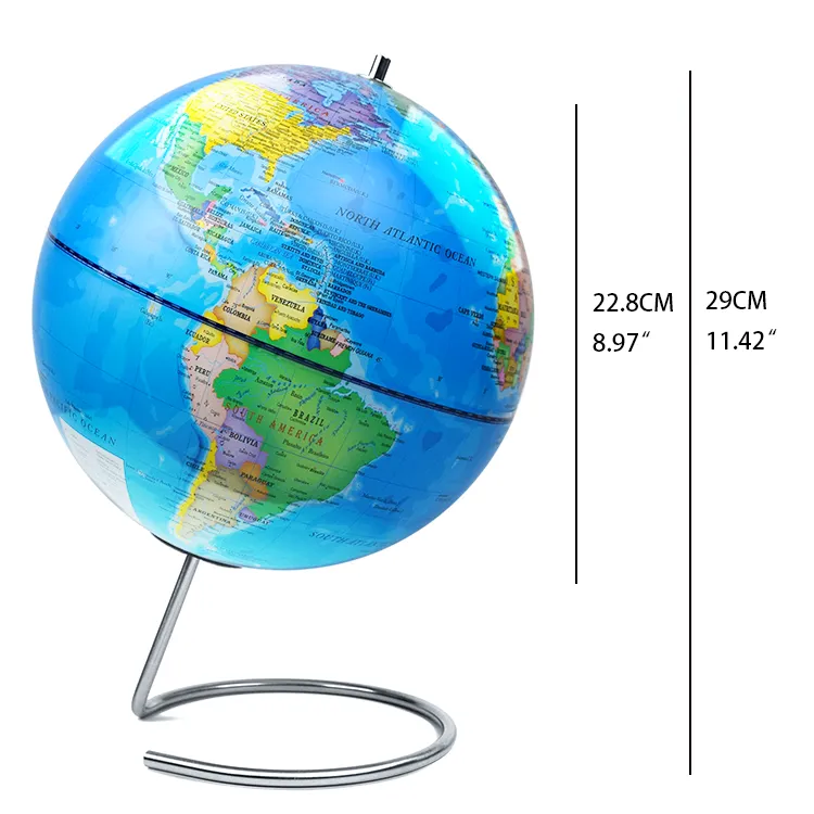 22.8cm (9") Political World Globe with Stainless Steel Inclination Mount detail view 1