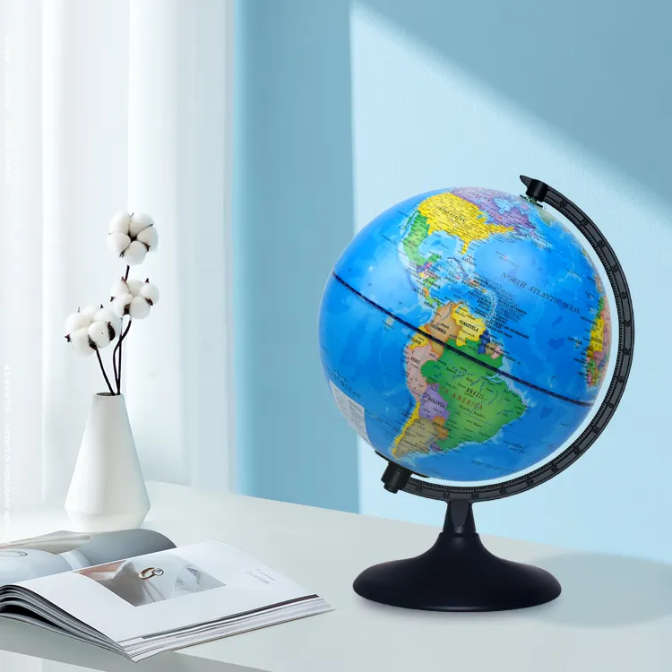 20cm (8") Political World Globe with Black Painted Metal Base & Meridian - World Globe