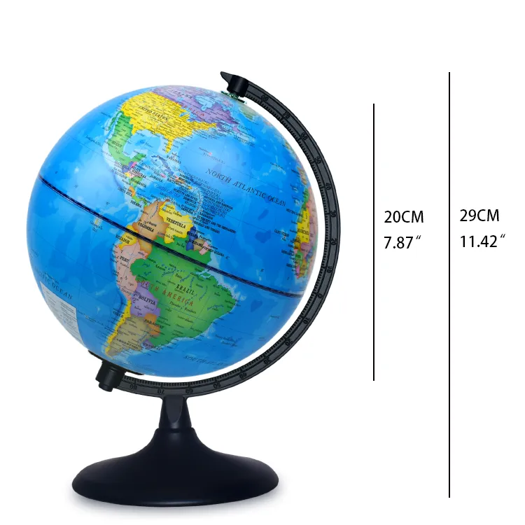 20cm (8") Political World Globe with Black Painted Metal Base & Meridian detail view 1
