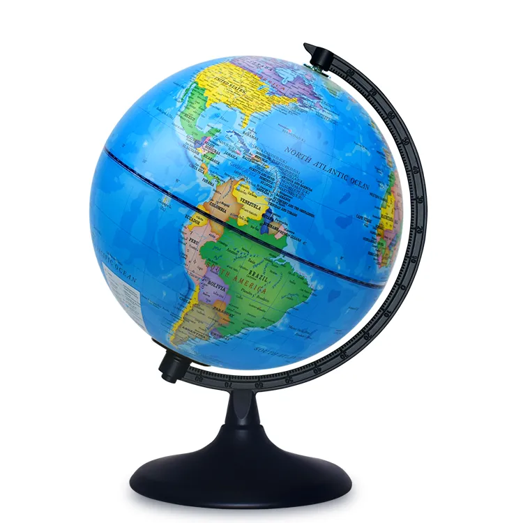20cm (8") Political World Globe with Black Painted Metal Base & Meridian detail view 3
