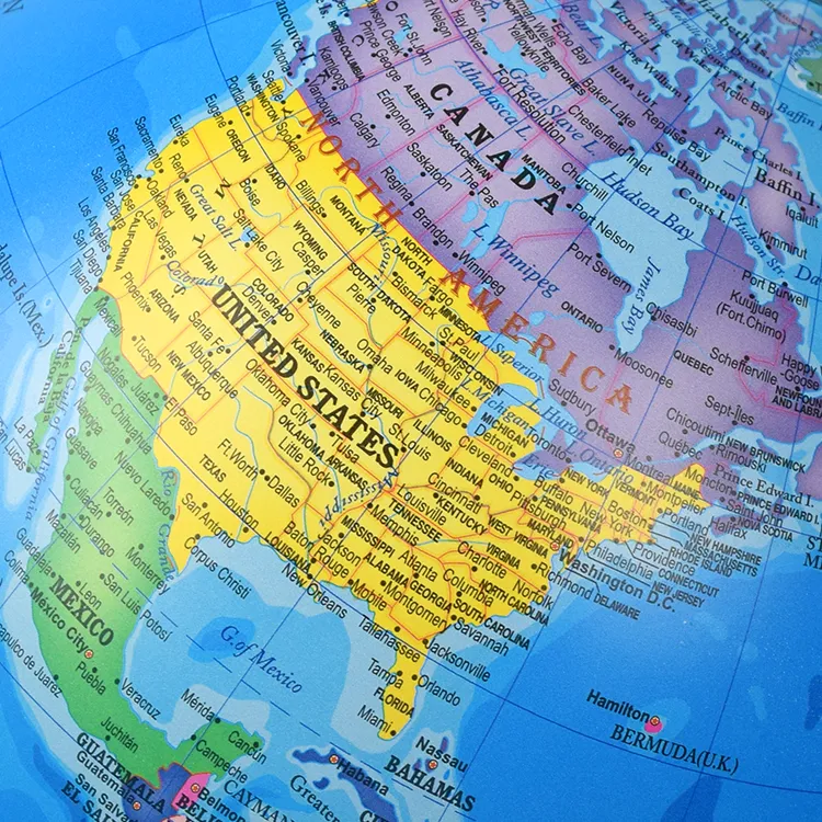 20cm (8") Political World Globe with Black Painted Metal Base & Meridian detail view 4