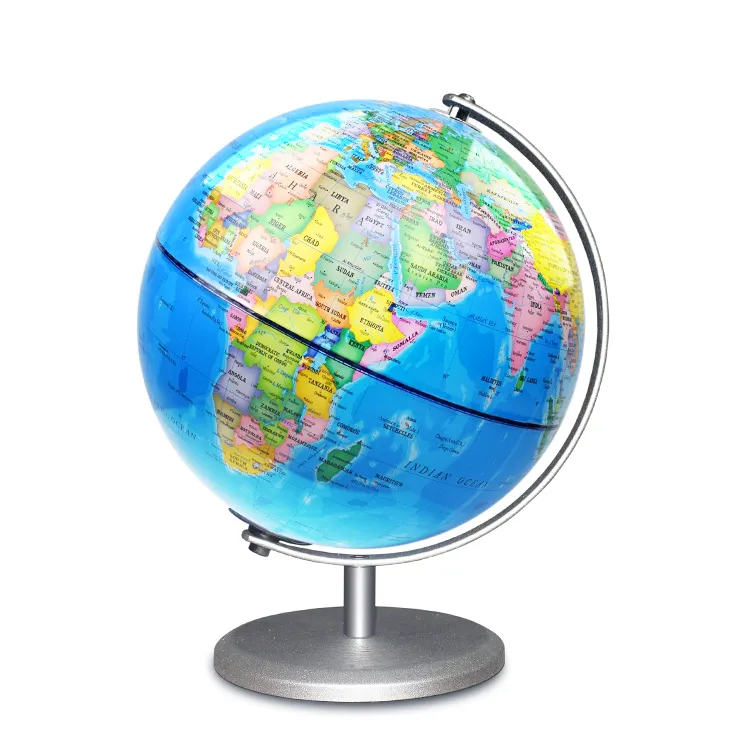 20cm (8") Political World Globe with Silver Painted Metal Base & Meridian detail view 2