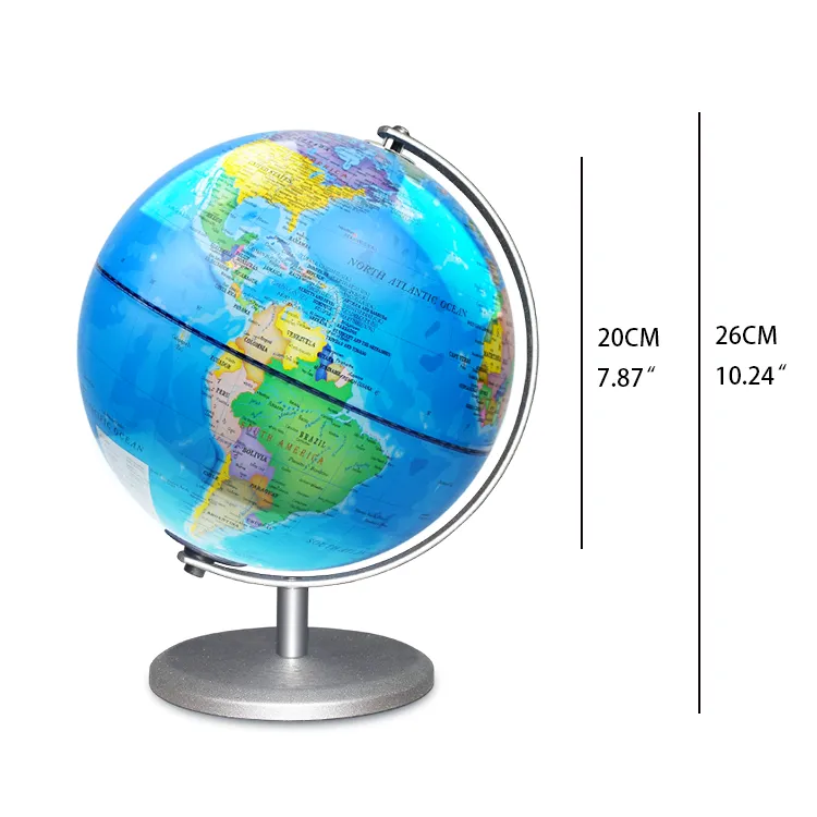 20cm (8") Political World Globe with Silver Painted Metal Base & Meridian detail view 1