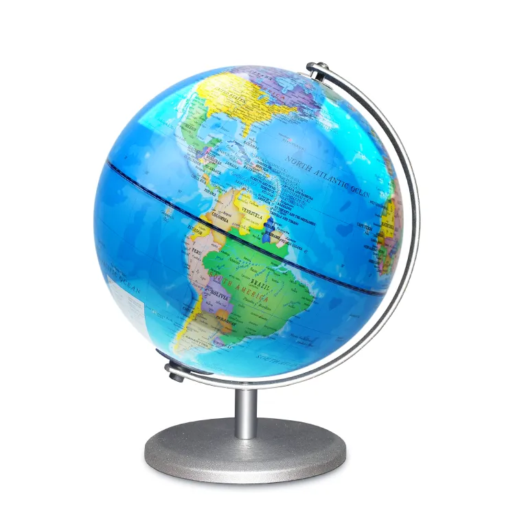 20cm (8") Political World Globe with Silver Painted Metal Base & Meridian detail view 3