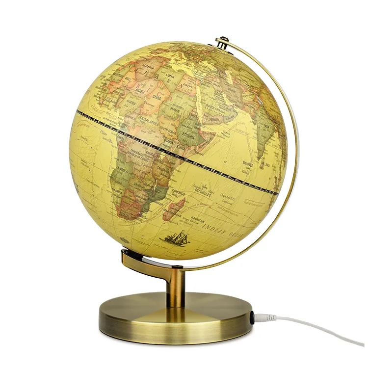22.8cm (9") Illuminated Antique World Globe with Bronze Metal Base & Meridian detail view 2