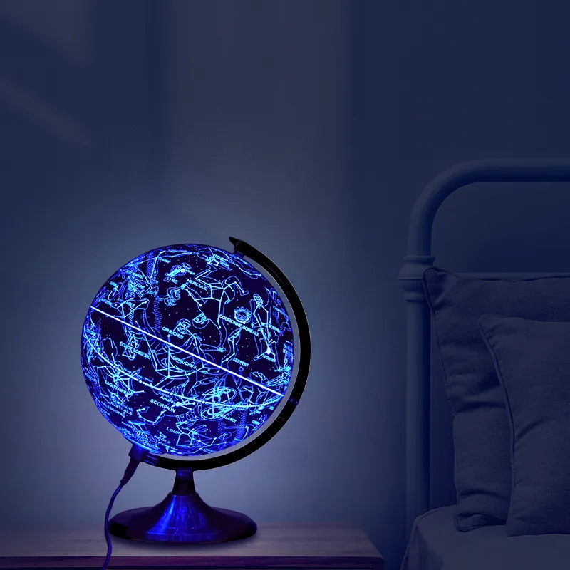 20cm (8") Illuminated Political & Constellation Globe with Bronze Metal Base - World Globe