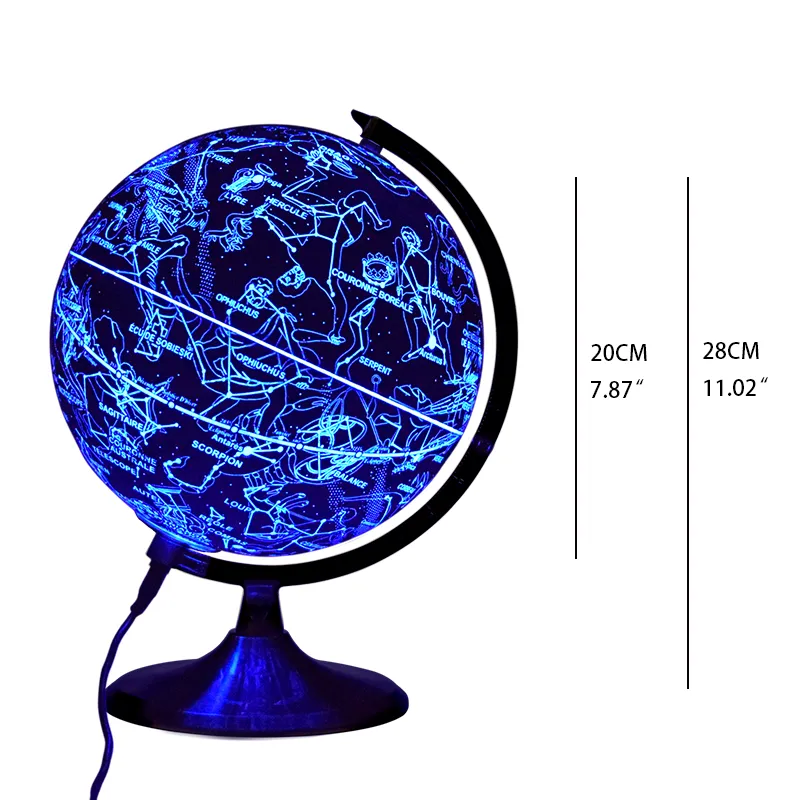 20cm (8") Illuminated Political & Constellation Globe with Bronze Metal Base detail view 1
