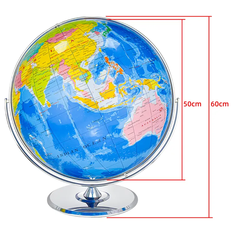 50cm (19") Large-Format Political World Globe with Metal Base & Meridian detail view 1