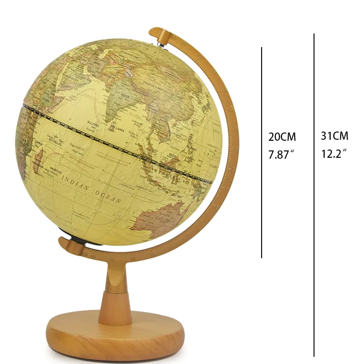 20CM Antique Desktop Globe (Model: Solid Wood/Alloy Series) detail view 1