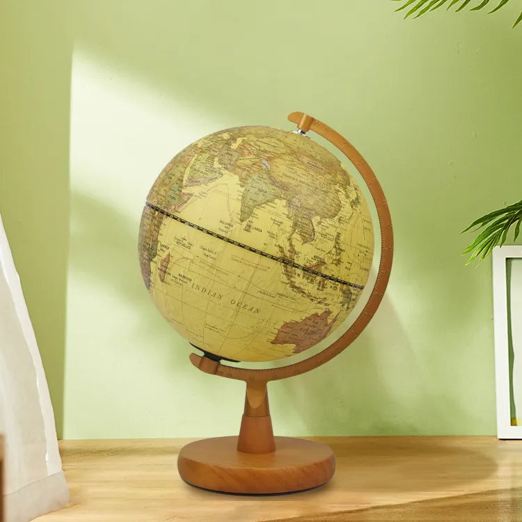 20CM Antique Desktop Globe (Model: Solid Wood/Alloy Series) - World Globe
