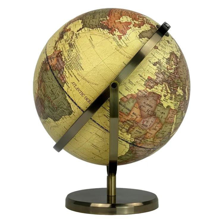 30cm (12") Antique World Globe with Full-Swing Bronze Metal Meridian & Base - World Globe