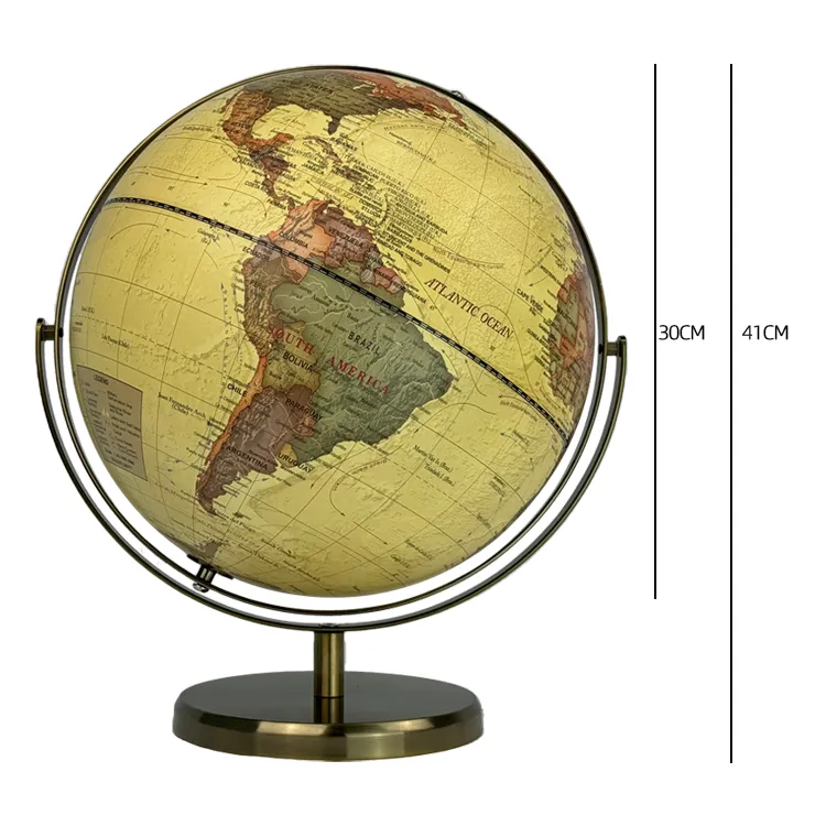 30cm (12") Antique World Globe with Full-Swing Bronze Metal Meridian & Base detail view 1