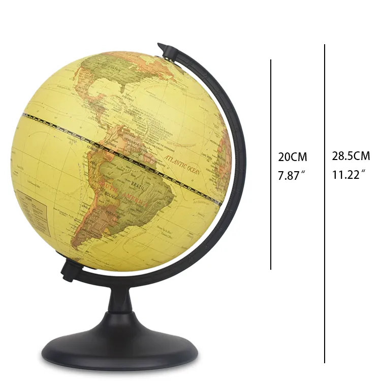 20cm (8") Antique World Globe with Numbered Metal Meridian & Metal Base detail view 1