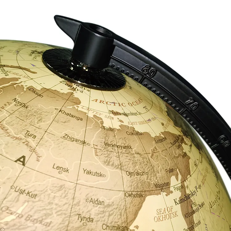 20cm (8") Antique World Globe with Numbered Metal Meridian & Metal Base detail view 3