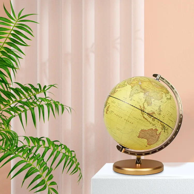 30cm (12") Antique World Globe with Electroplated Golden Metal Base & Meridian