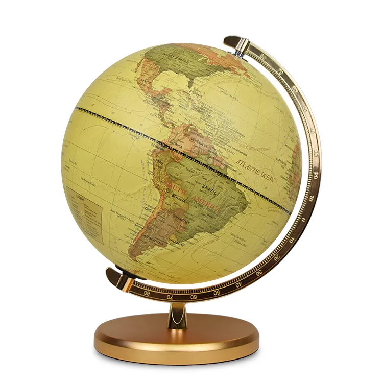 30cm (12") Antique World Globe with Electroplated Golden Metal Base & Meridian detail view 2
