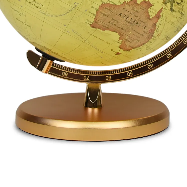 30cm (12") Antique World Globe with Electroplated Golden Metal Base & Meridian detail view 3