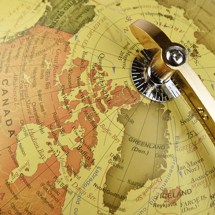30cm (12") Antique World Globe with Electroplated Golden Metal Base & Meridian detail view 4