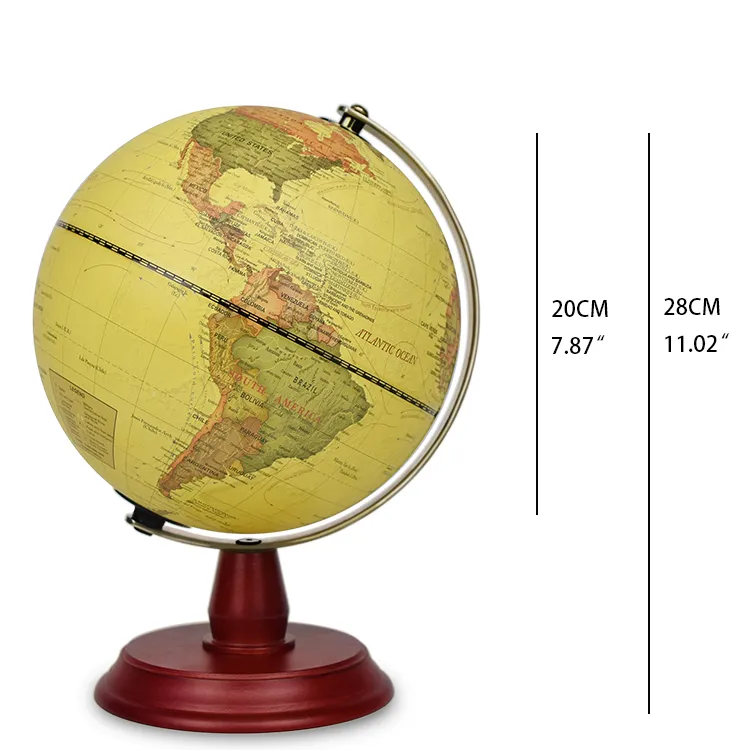 20cm (8") Antique World Globe with Solid Wood Base & Metal Meridian detail view 1