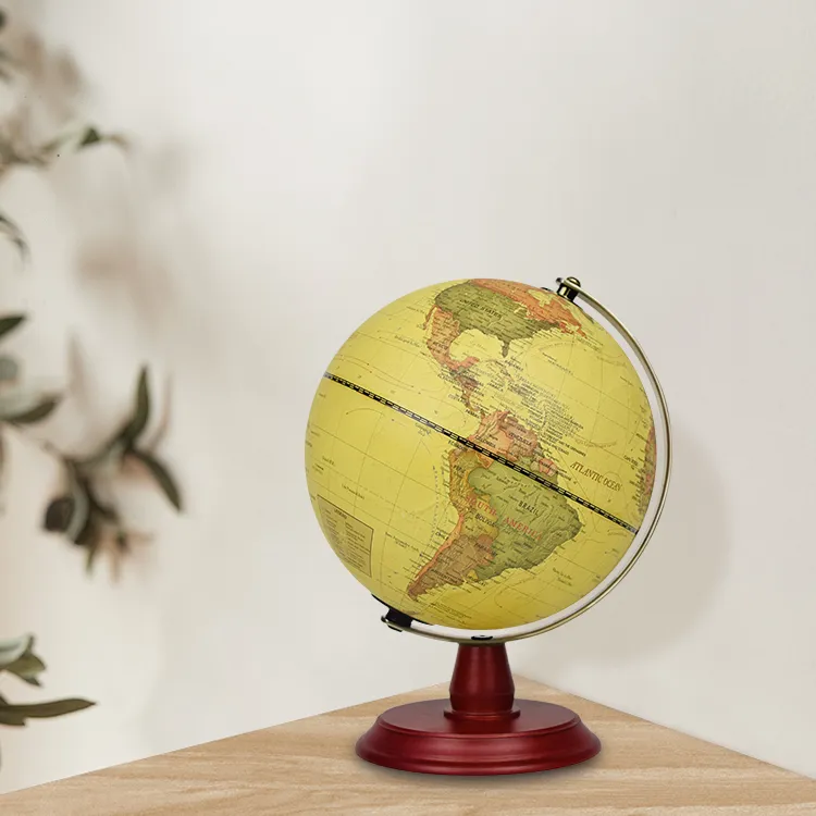 20cm (8") Antique World Globe with Solid Wood Base & Metal Meridian - World Globe