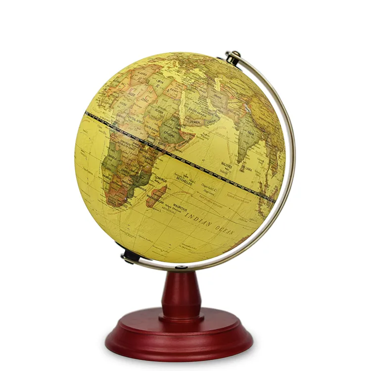 20cm (8") Antique World Globe with Solid Wood Base & Metal Meridian detail view 2