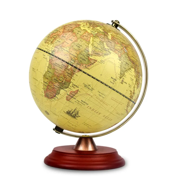 22.8cm (9") Antique World Globe with Metal Meridian & Solid Wood Base detail view 2