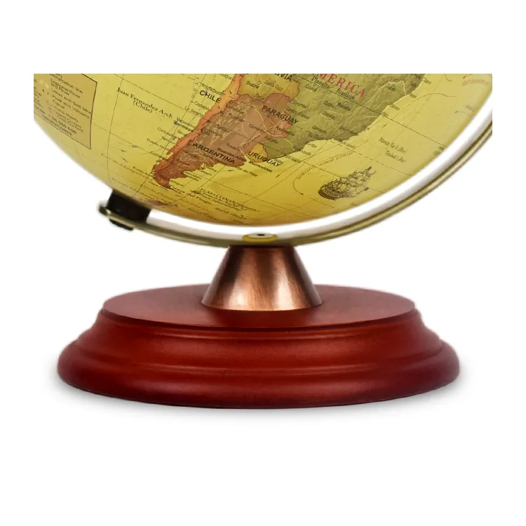 22.8cm (9") Antique World Globe with Metal Meridian & Solid Wood Base detail view 3