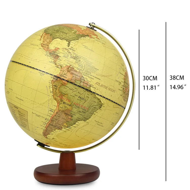 30cm (12") Antique World Globe with Metal Meridian & Walnut Solid Wood Base detail view 1