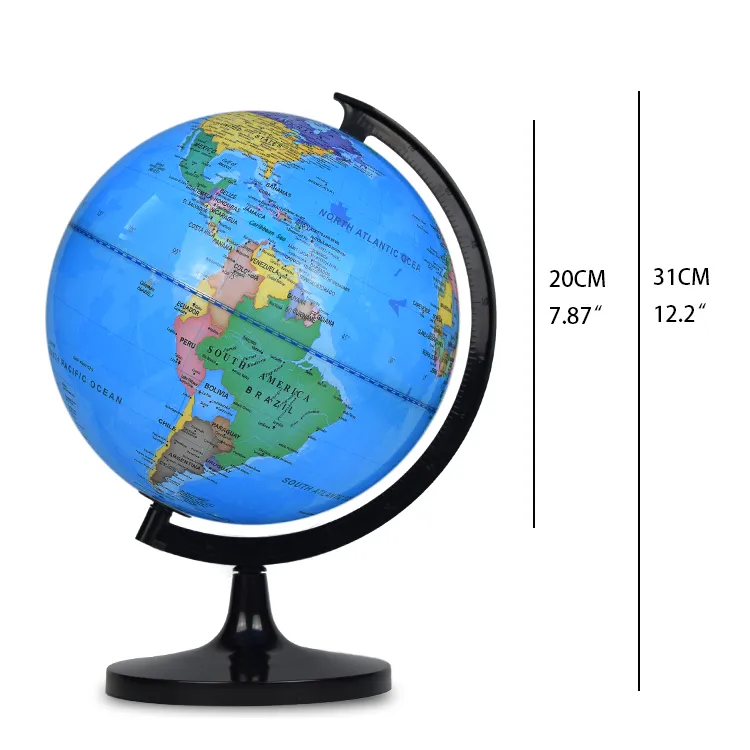 20cm (8") Political World Globe with Detachable Plastic Base & Meridian detail view 1