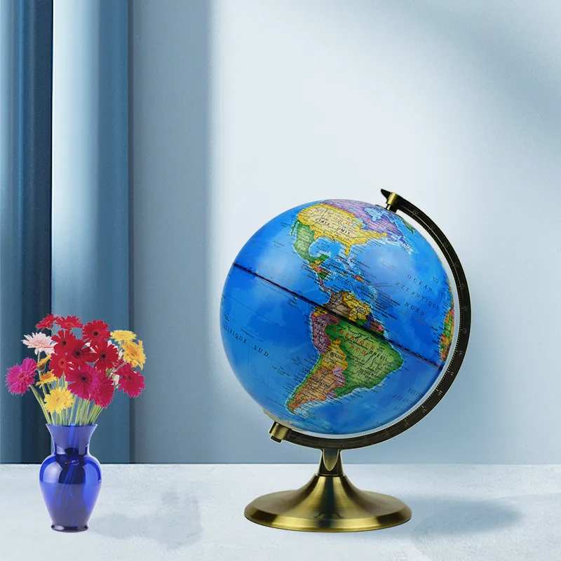 20cm (8") French Language Political World Globe with Metal Base & Numbered Meridian