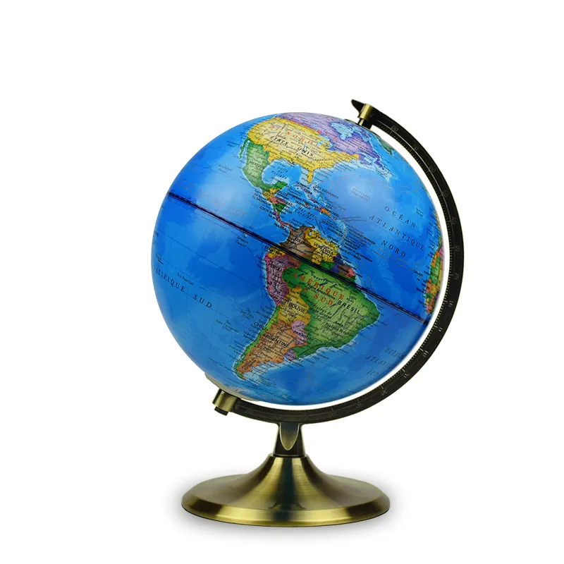 20cm (8") French Language Political World Globe with Metal Base & Numbered Meridian detail view 2